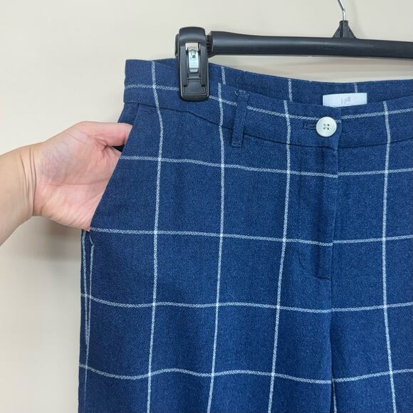 J.JILL Windowpane Plaid Wide Leg Cropped Trousers Midnight Blue White Size 8 - Picture 3 of 9